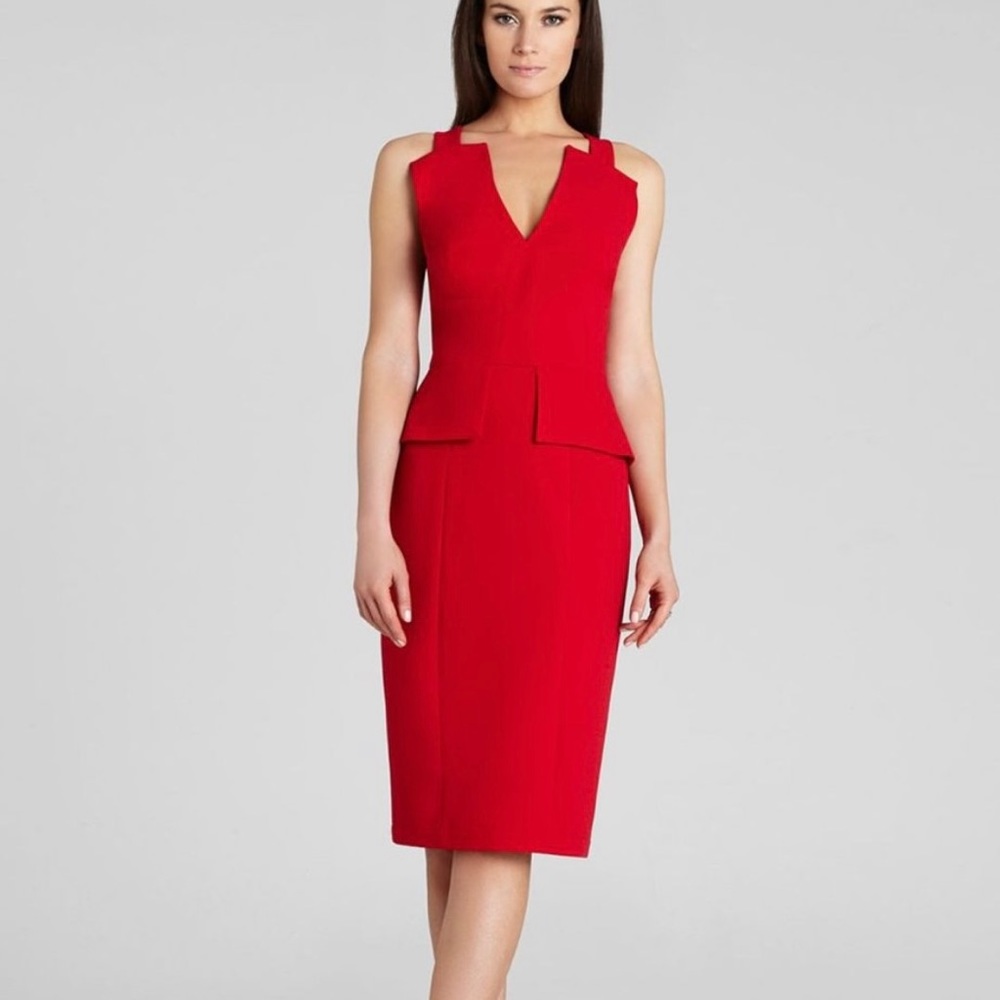 BCBGMaxAria Alena Red Rio Sleeveless Peplum Dress